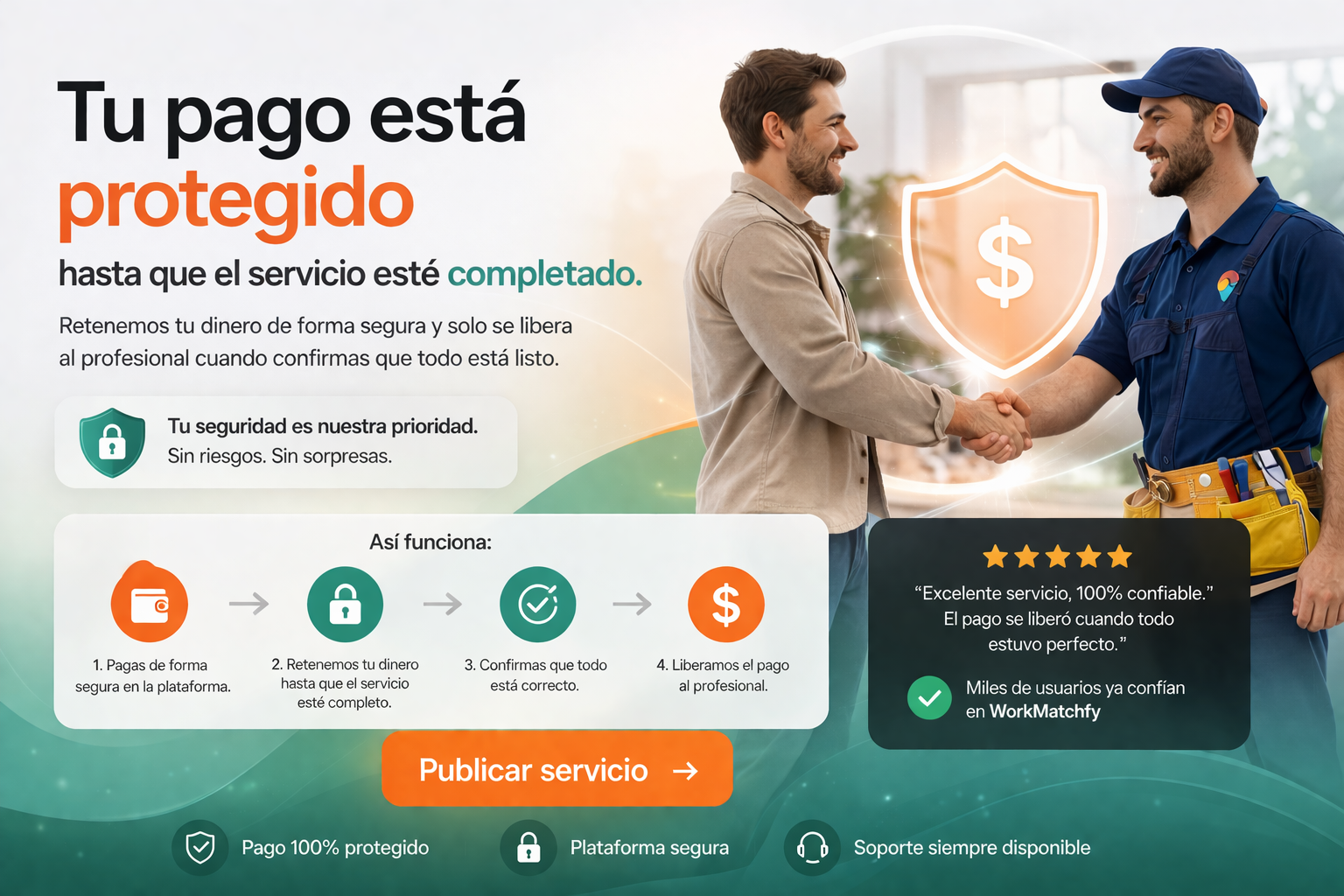 WorkMatchfy - Pago protegido, proceso en cuatro pasos y confianza de miles de usuarios en Chile